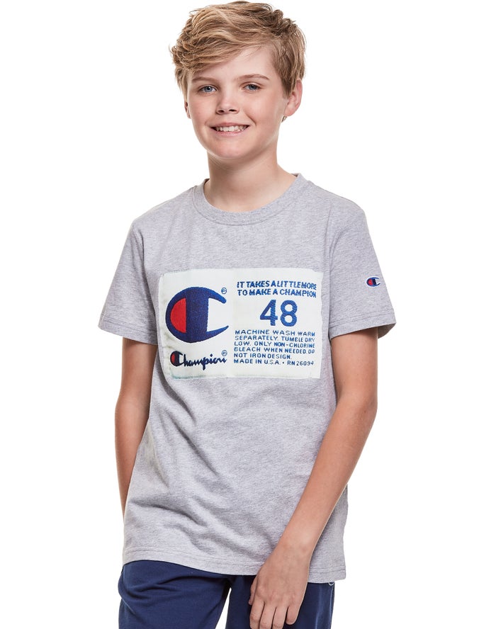 Champion Cotton Photo-real Jock Tag T-Shirt Jongens - Grijs - Belgie 6450LZTWG